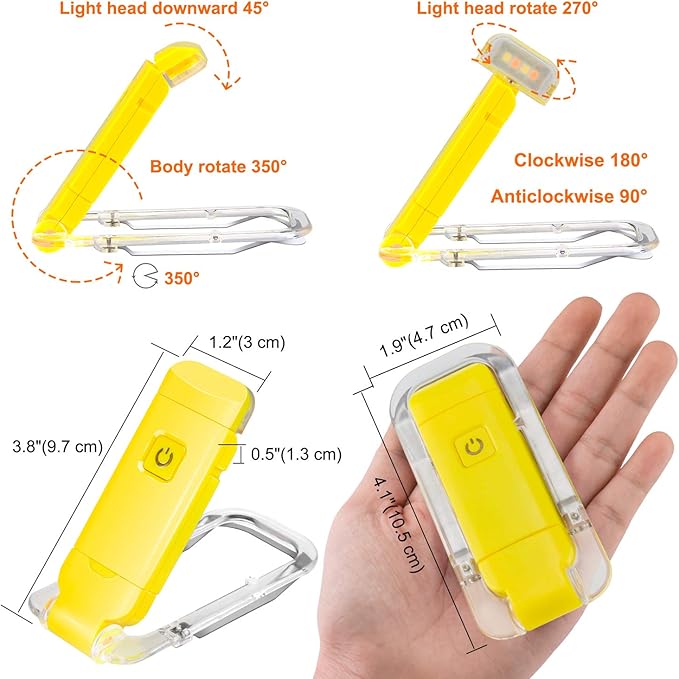 BIGLIGHT Amber Book Reading Light, LED Clip on Book Lights, Reading Lights for Books in Bed, Small Book Light for Kids, USB Rechargeable, 2 Brightness Adjustable for Eye Protection, Yellow