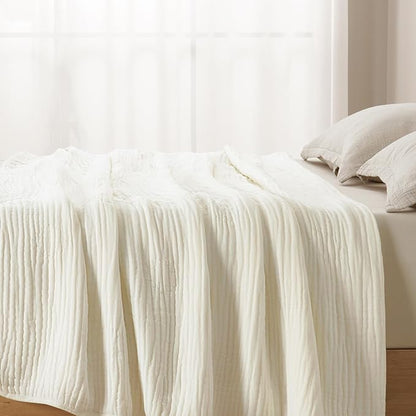 PHF Cooling Muslin Blanket Twin Size 60"x80", 6-Layer Lightweight Gauze Blanket Made from 35% Rayon Derived from Bamboo & 65% Cotton, Breathable & Ultra Soft Cozy for Hot Sleepers, Snow White