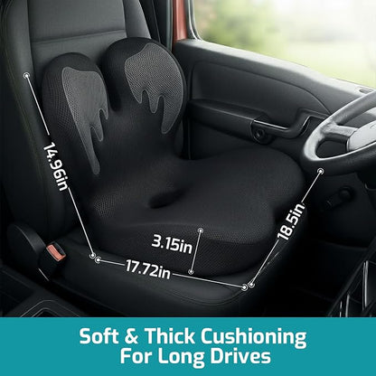 Trucker Seat Cushion, Car Seat Cushion Memory Foam Ergonomic Lumbar & Tailbone Support Pillow for Hemorrhoid, Coccyx & Sciatica Relief, for RV, SUV, Office Chair, Wheelchair (Black Embroider)