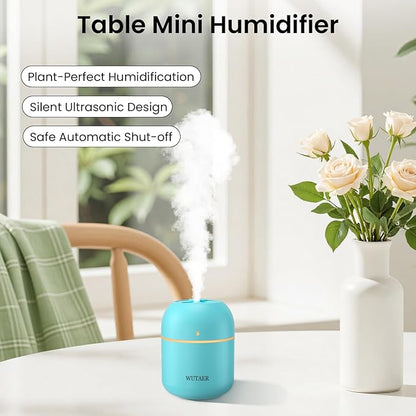 Portable Small Humidifier, WUTAER USB Personal Desktop Humidifier for Car, Office Room, Bedroom, Auto Shut-Off, 2 Mist Modes, Super Quiet(220ml, Green)