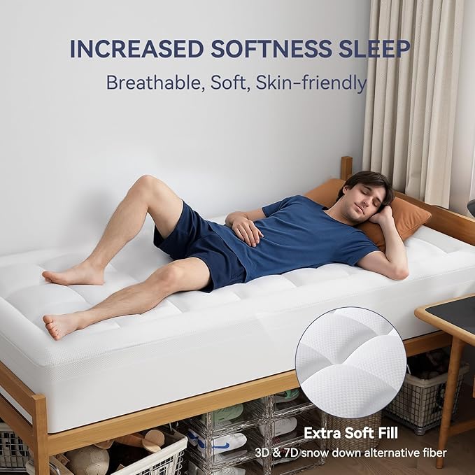 ELEMUSE Twin XL Size Dual Layer 3 Inch Memory Foam Mattress Topper for Pressure Relief, Breathable Pillow Top Mattress Pad with Deep Pocket, Enhanced Support, Non-Slip Design & Removable & Washable