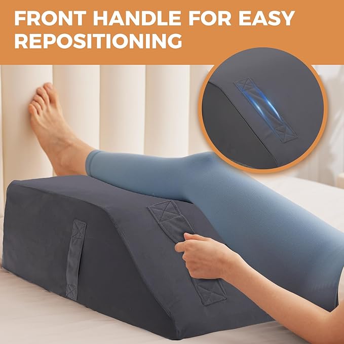 Leg Pillow Elevation Blood Circulation, Leg Elevating Pillows for After Surgery, Sleeping, Memory Foam Wedge Pillow for Legs Swelling, Foot Knee Pillow for Back Pain, 23.6×16.8×8in Velvet Grey