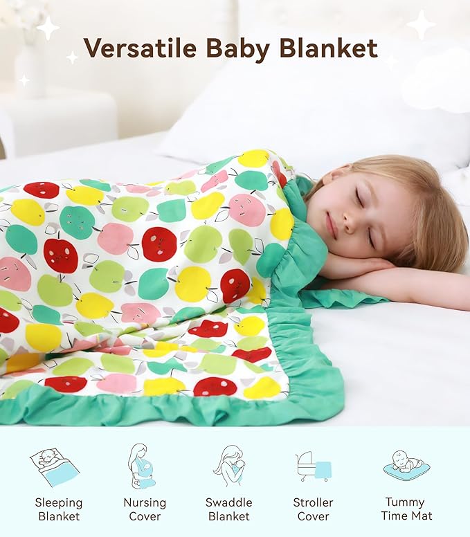 Premium Baby Blankets, Soft Viscose from Bamboo Blanket for Girls, Nursery Crib Bedding Quilt for Newborn and Toddler, Ruffle Blanket Cooling for Hot Sleepers, 50''x50'' Apple