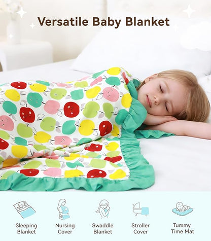 Premium Baby Blankets, Soft Viscose from Bamboo Blanket for Girls, Nursery Crib Bedding Quilt for Newborn and Toddler, Ruffle Blanket Cooling for Hot Sleepers, 50''x50'' Apple