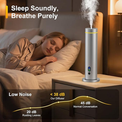 Maromalife Waterless Diffuser, 1000 Sq.Ft Coverage, Essential Oil Diffuser with Tilt-Safe, Remote Control, Adjustable Mist, Mood Lights Aromatherapy Diffuser for Home, Room, Office, Hotel, Metallic