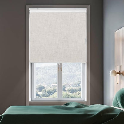 GENIMO 100% Blackout Roller Window Shades, Window Blinds Cordless with Thermal Insulated, UV Protection Fabric, Mini French Door Blinds for Home, Office, Bedroom, Easy to Install, Ivory, 31" W X 72" H