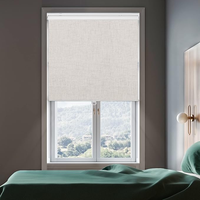 GENIMO 100% Blackout Roller Window Shades, Window Blinds Cordless with Thermal Insulated, UV Protection Fabric, Mini French Door Blinds for Home, Office, Bedroom, Easy to Install, Ivory, 26" W X 72" H