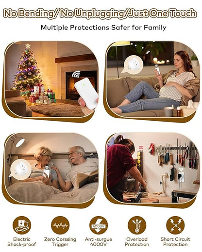 NineLeaf Remote Control Outlet,Wireless Remote Light Switch, Expandable Electrical Outlet Switch for Lamp, Light, Fan, Appliance, 500ft RF Range, FCC Listed, 1 Remote + 3 Outlets