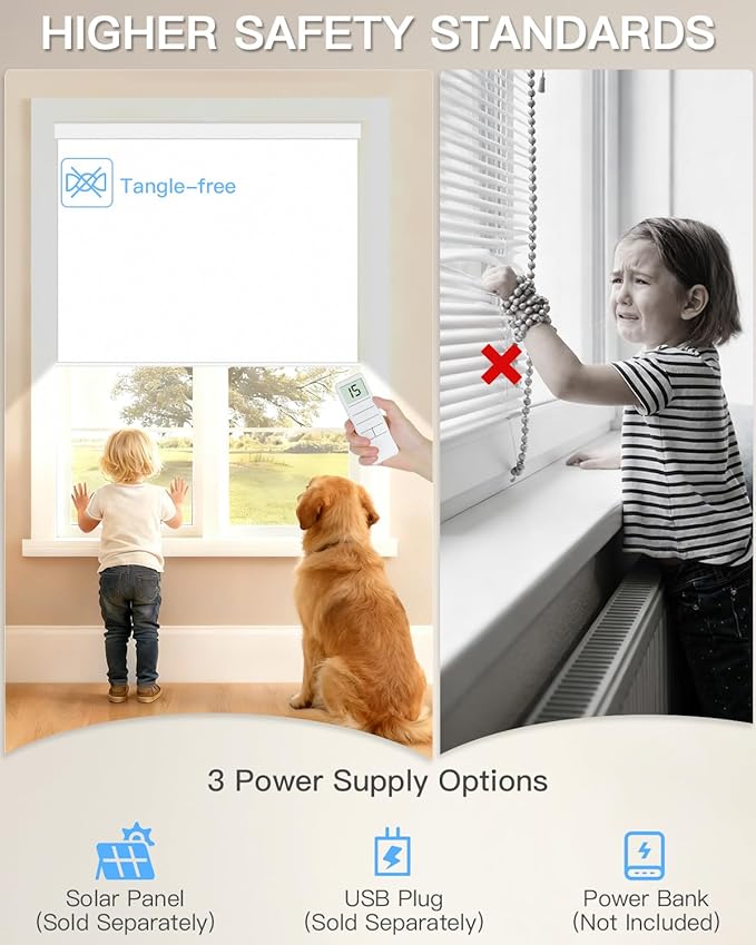 Motorized Roller Shade with Remote Control, Blackout Electric Shade for Windows Compatible with Alexa Google via Hub, Rechargeable Smart Window Blind Customized Size (Vinyl White)
