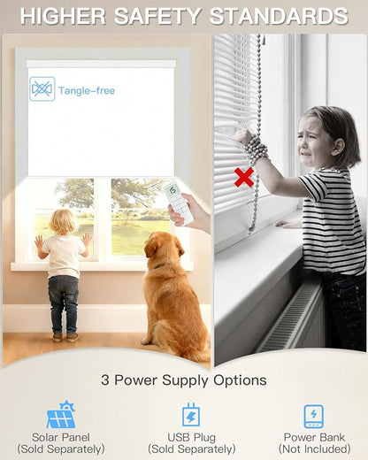 Motorized Roller Shade with Remote Control, Blackout Electric Shade for Windows Compatible with Alexa Google via Hub, Rechargeable Smart Window Blind Customized Size (Vinyl White)
