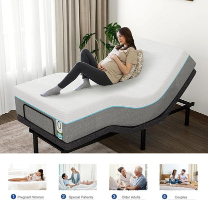 Vipbear Twin XL Adjustable Beds with Thickened Frame, Adjustable Bed Frame with Pillow-Tilt,Separate Head/Foot Lift,Smart APP Control, Massage, Zero Gravity, Anti-Snore, Wireless Remote,USB Ports