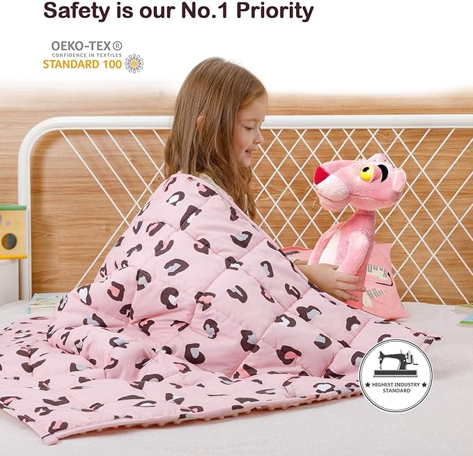 Uttermara Weighted Blanket 3 lbs, Ultra Cozy Minky Fleece and Cotton Sided with Cartoon Patterns, Reversible Heavy Blanket Great for Sleeping, 36x48 inches, Pink Leopard