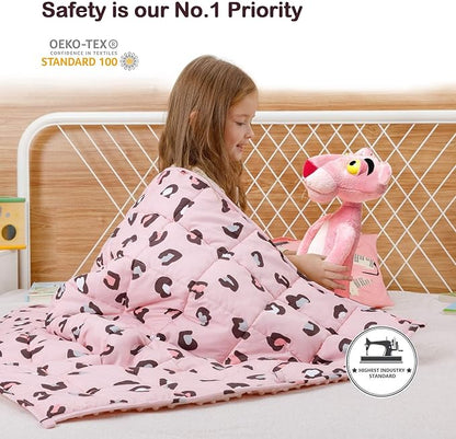 Uttermara Weighted Blanket 3 lbs, Ultra Cozy Minky Fleece and Cotton Sided with Cartoon Patterns, Reversible Heavy Blanket Great for Sleeping, 36x48 inches, Pink Leopard