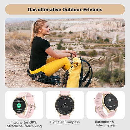 Smart Watch for Women, Built-in Alexa, GPS, HRV, VO2 Max, Blood Oxygen, Sleep & Stress Monitor, Compass, Altimeter, 1.32" AMOLED, Fitness & Women’s Health, Waterproof, iPhone Compatible, Notification