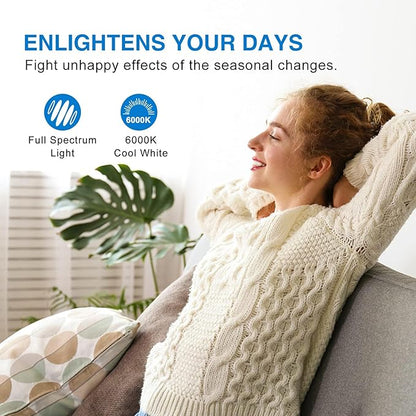 Full Spectrum Light Bulb, 6000K Natural Sunlight Bulbs, Bright Light Bulbs 9W 60W Equivalent, Cool White Comfortable Light, A19, E26/E27 (A19, Count, 3)