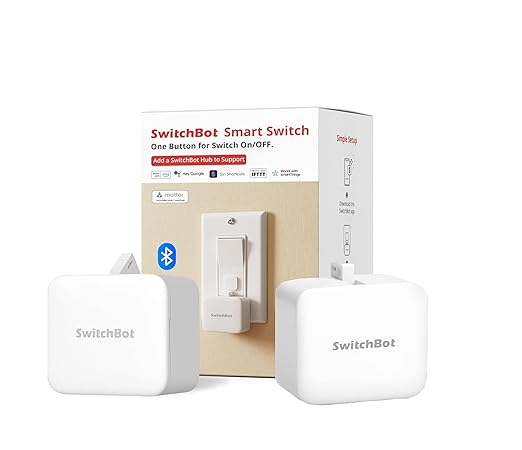 Switchbot Smart Switch Button Pusher (Bluetooth) – Fingerbot for Rocker Switch/One-Way Buttons, App Timer Control, No Wiring, Optional Hub Required for Voice/Remote, White, 2 Packs