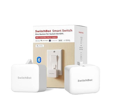 Switchbot Smart Switch Button Pusher (Bluetooth) – Fingerbot for Rocker Switch/One-Way Buttons, App Timer Control, No Wiring, Optional Hub Required for Voice/Remote, White, 2 Packs