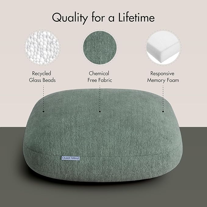 Quiet Mind Weighted Pillow for Adults 12 Lbs - Get Better Sleep - Sustainably Made and Chemical Free - Machine Washable (Large, Agave Green)