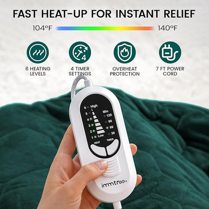 immtree Weighted Heating Pad for Period Cramps, 29" x 24" Extra Large Electric 5 lbs Heated Pads, Back Shoulder Knee Abdomen Pain Relief, Soft Warm Heavy Lap Blanket, Dark Green