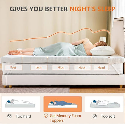 Sweetcrispy Memory Foam Mattress Topper King with Removable Soft Cover, 2 Inch Thick Gel Infused Cooling Toppers Pad for King Size Bed, Sleeper Sofa, RV, Camper, CertiPUR US Certified, Ventilated