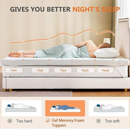 NEWBULIG 2 Inch Memory Foam Mattress Topper, King Memory Foam Pad with Removable & Washable Cover, Bed Topper for Back Pain, Non-Slip Ventilated Design