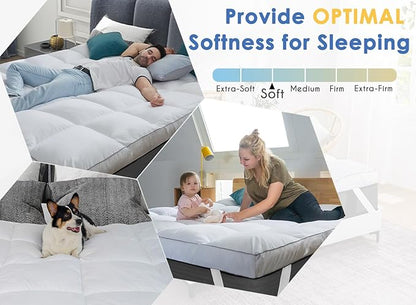 Marine Moon Mattress Topper King, Cooling Plush Pillow Top, Extra Thick Hotel Quality Down Alternative Filled, Softest Fluffy Mattress Toppers for Back Pain