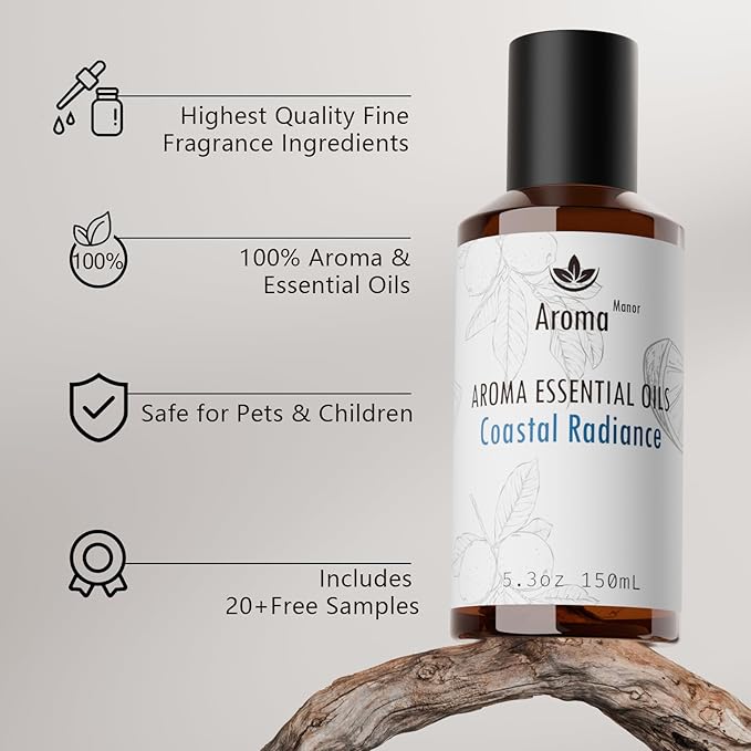 Hotel Collection - Coastal Radiance Essential Oil Scent - Luxury Hotel Inspired Aromatherapy Scent Diffuser Oil - Bergamot & Bitter Orange, Fig, Sunshine, Sea, Orange Blossom and Amberwood - 150mL
