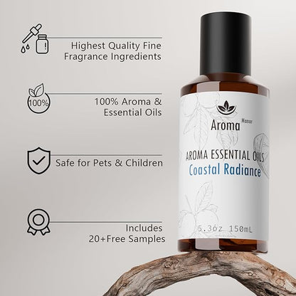 Hotel Collection - Coastal Radiance Essential Oil Scent - Luxury Hotel Inspired Aromatherapy Scent Diffuser Oil - Bergamot & Bitter Orange, Fig, Sunshine, Sea, Orange Blossom and Amberwood - 150mL