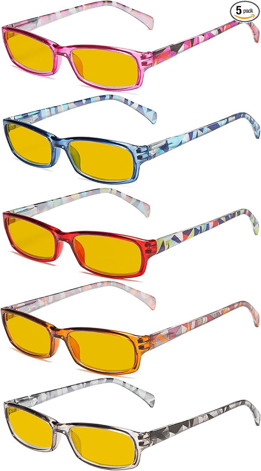 Eyekepper 5 Pack Computer Glasses Digital Eye Strain Prevention Blue Light Filter Reading Glasses Amber Tinted +2.00