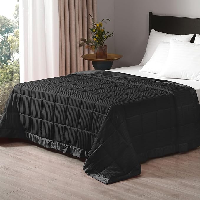 downluxe Weighted Blanket King Size, 18 lb Weighted Blanket with Glass Beads for All Season, Machine Washable Heavy Blanket (Black, 108 X 90 Inch)