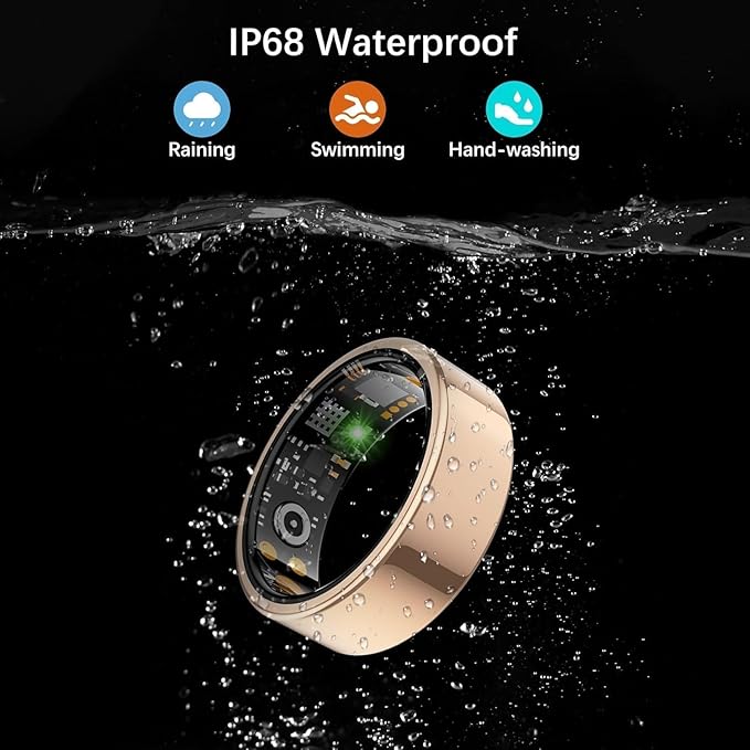 Smart Health Ring for Women Men, Fitness Tracker Ring with Heart Rate, Blood Oxygen, Sleep Tracker, Step Tracker, No Subscription Fee, IP68 Waterproof Smart Ring for iPhone & Android (Rose Gold, 7#)