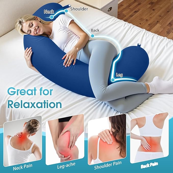 Body Pillow, Long Pillow, Memory Foam Body Pillow, C-Shaped Side Sleep Pillow, Machine Washable Pillowcase, Dark Blue-47”×10”