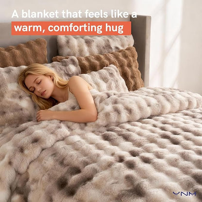 YnM Ultra-Soft Weighted Blanket, Fluffy Bubble Cuddle Heavy Bed Blanket, Plush Faux Fur Big Comforter, Soft & Warm Home Decor Piece (Tie-dye Brown, 90''x90'' 15lbs, Full/Queen)