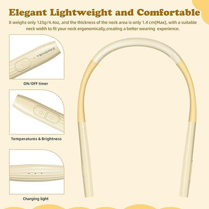 Upgraded Book Light, Neck Reading Lamp,USB Rechargeable, 3 Colors & 3 Brightness Adjustable, Auto-Off Timer, Neck Light for Reading in Bed, Long Lasting, Perfect for Repairing, Knitting.