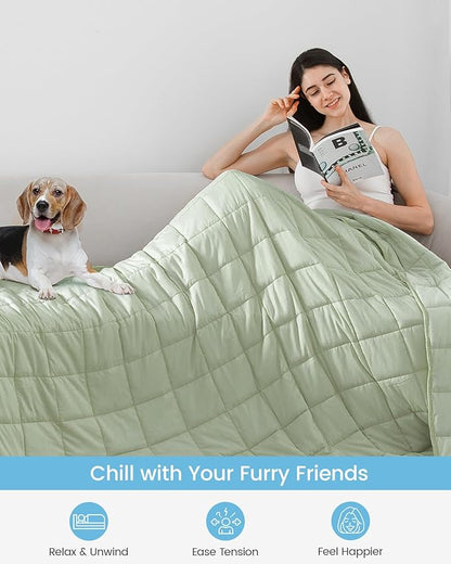 Weighted Blanket 48 x 72 inches 12lbs, Weighted Blankets Twin Size for Adults, Soft Breathable Microfiber Heavy Blanket with Ceramic Beads for Sleep Calm, Cooling Bed Blanket All Season, Olive Green