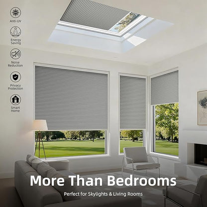 ZSTARR Motorized Skylight Shades Blackout Cellular Honeycomb Electric Blinds with Solar Panel Cordless Rechargeable with Remote for Roof and Slanted Windows Custom Size (BO Printed Greyscale)