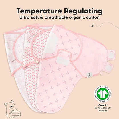 3-Pack Organic Baby Swaddle Sleep Sacks - Swaddles for Newborns, Infant 3-6 Months, Baby Girls, Boys, Soft & Snug Newborn Sleep Sack, Nursery Swaddling Blankets (Blossom, L)