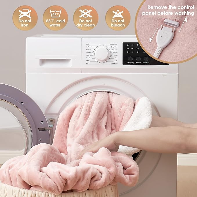 EHEYCIGA Heated Blanket Electric Blanket King Size - Heating Blanket with 5 Heating Levels & 10 Hours Auto Off, Soft Cozy Sherpa Washable Dual Control Blanket with Fast Heating, 90 x 100 Inches, Pink