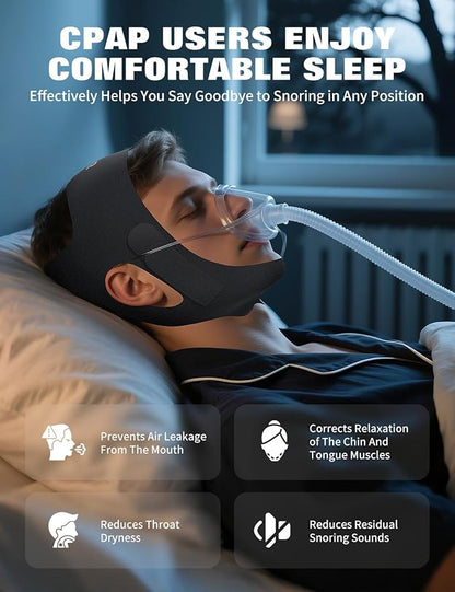 Chin Strap for Sleeping,FSA Eligible HSA,Anti Snore Chin Strap for CPAP Users,Anti Snoring Devices Breathable and Reusable for Men and Women,Simple and Effective Snoring Solution