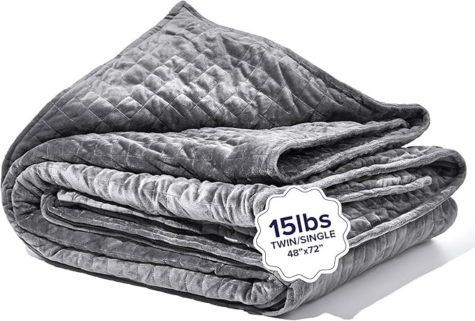 Gravity Weighted Blankets for Adults, 15lbs Grey (48" x 72", Twin/Single) - Heavy Comfort Cotton Blanket with Glass Beads - Utra-Soft Premium Breathable Microfiber Duvet Cover - Machine Washable