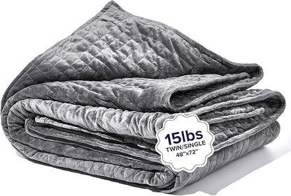 Gravity Weighted Blankets for Adults, 15lbs Grey (48" x 72", Twin/Single) - Heavy Comfort Cotton Blanket with Glass Beads - Utra-Soft Premium Breathable Microfiber Duvet Cover - Machine Washable