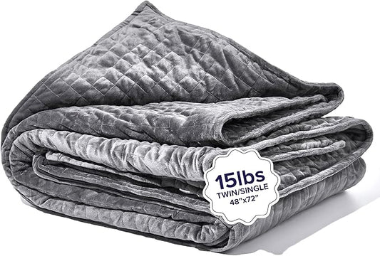Gravity Weighted Blankets for Adults, 15lbs Grey (48" x 72", Twin/Single) - Heavy Comfort Cotton Blanket with Glass Beads - Utra-Soft Premium Breathable Microfiber Duvet Cover - Machine Washable