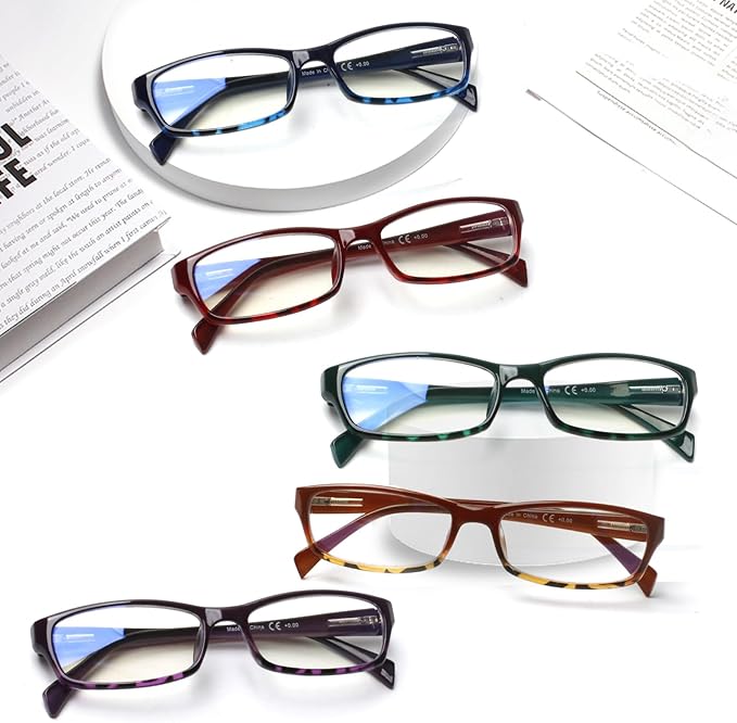 Henotin 5-Pack Reading Glasses Blue Light Blocking Anti Eyestrain Computer Reading Glasses for Women and Men Readers (Mix Color-C2, 1.00, Diopters)