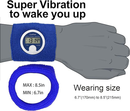 Coolfire Vibrating Alarm Clock Wristband, Silent Wake-Up Watch for Heavy Sleepers, Won’t Disturb Partner, Couples/Roommates, Deaf/Hearing Impaired, 4 Alarms, Bluetooth App, Rechargeable (Blue)