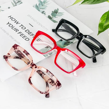 REAVEE 3 Pack Oprah Style Oversized Reading Glasses for Women Men Blue Light Blocking, Ladies Stylish RetroSquare Large Computer Readers (Black/Red/Pink Leopard 2.5x)