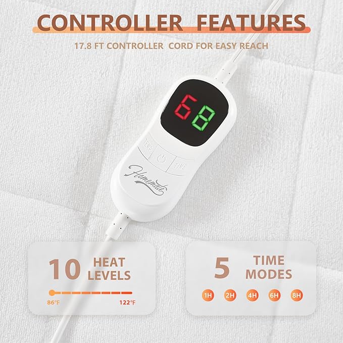 Homemate Heated Mattress Pad Twin Size for Cold Sleepers, 4 Heated Setting Coral Fleece Electric Mattress Pad Twin, Bed Warmer with Single Controller & Auto Off 10 Hours, Fit Up to 21 Inch, 75"x39"