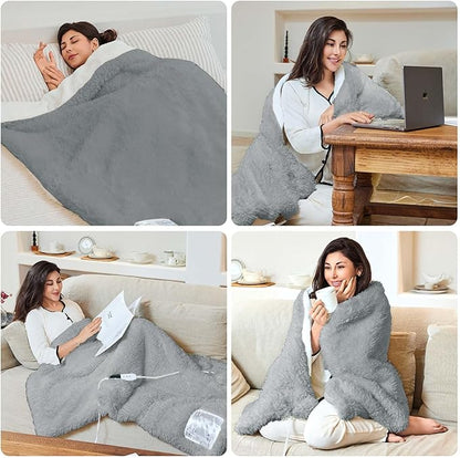 Heated Blanket - Soft Shaggy Faux Rabbit Fur Electric Blanket, Fast Heating Blanket with 10 Hours Auto Shut Off, 6 Fast Heating Levels (Gray, 90"X100")