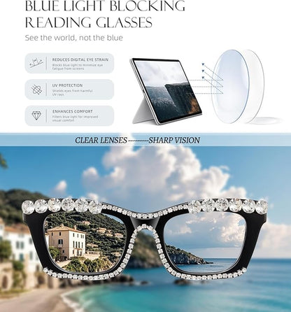 Hubeye Oprah Style Reading Glasses for Women Men Blue Light Blocking Computer Square Readers with Spring Hinge