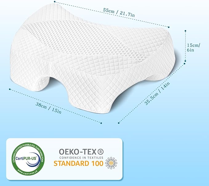 Side Sleeper Pillow with Arm Hole, Shoulder Relief System, Arm Pillow for Neck and Shoulder Pain, Premium Memory Foam, Suitable for Side, Back and Stomach Sleepers - White