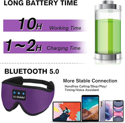 LC-dolida Sleep Headphones, Sleep Mask Bluetooth Wireless Music Eye Mask, Sleeping Headphones for Side Sleepers Sleep Mask with Bluetooth Headphones Ultra-Thin Stereo Speakers Perfect for Sleeping